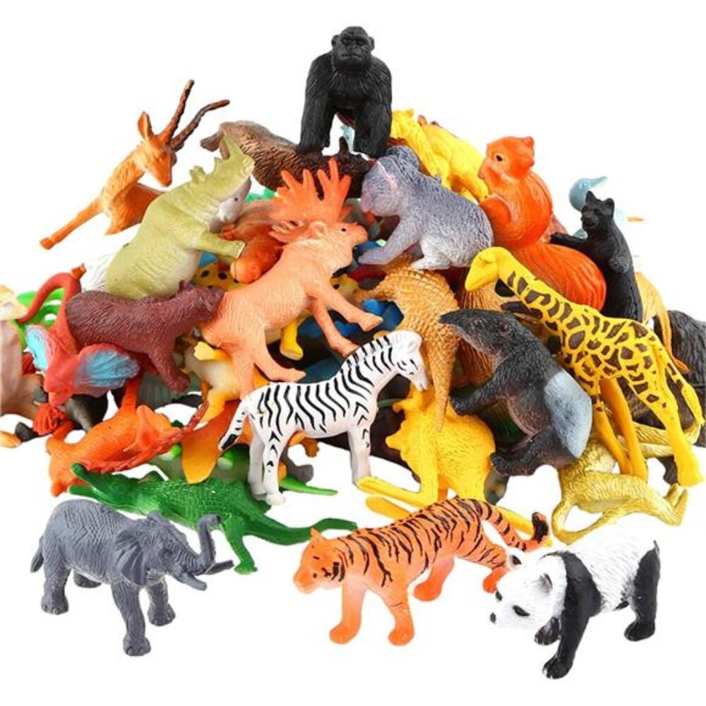 Animals Figure,54 Piece Mini Jungle Toys Set,ValeforToy Realistic Wild Vinyl